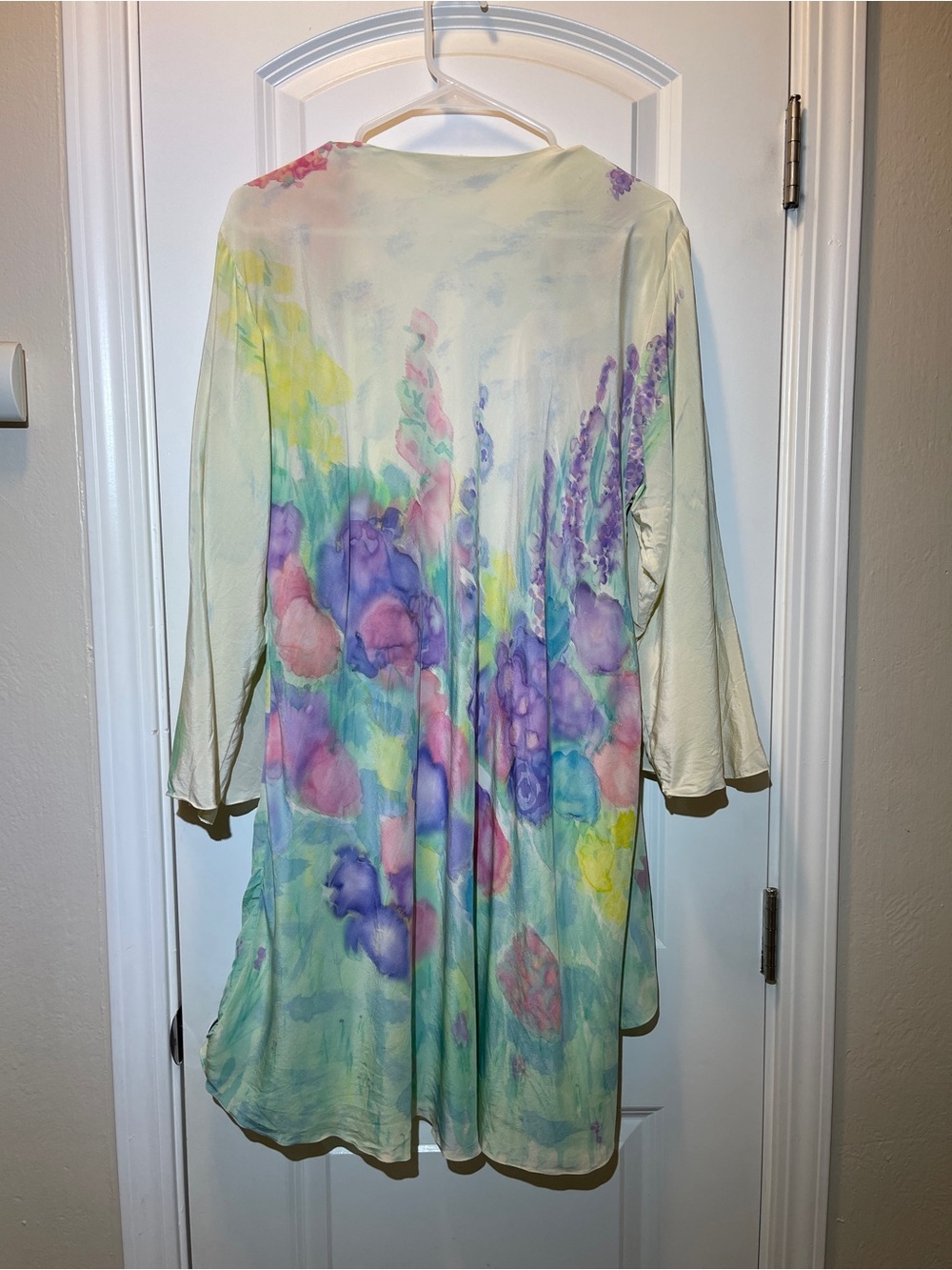 Pastel Watercolor Ruffle-Front Tunic Cardigan - Multi - Picture 2 of 4